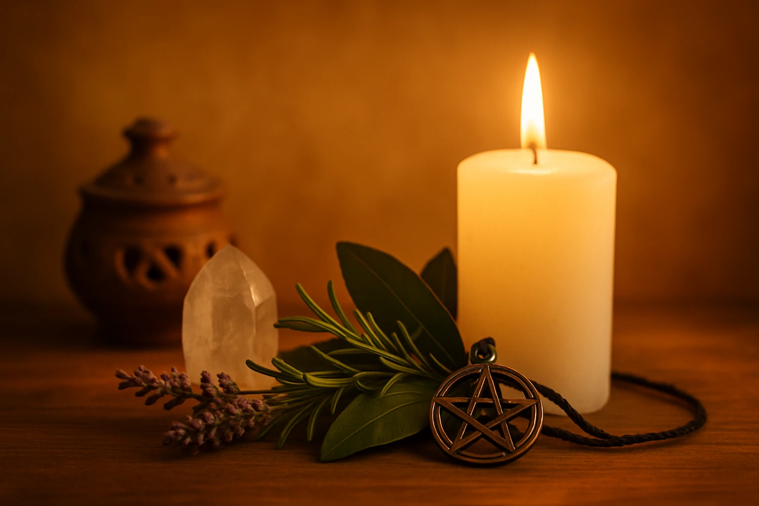 Ritual con vela y cuarzo para proteger tu energía después de una limpieza.