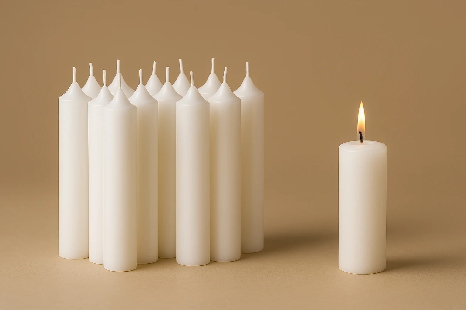 Velas blancas largas de parafina pura, recomendadas para limpieza energética y claridad espiritual.